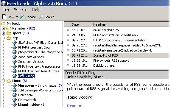 Screenshot av Feedreader