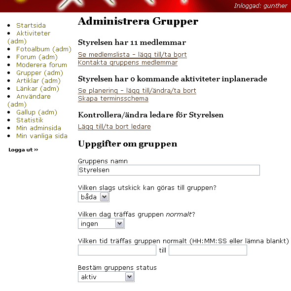 Sk�rmdump som visar gruppadministrationen fr�n jesusgudsson.se